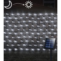 Solar Led Net Lights,9.8Ft X 6.6Ft 200 Leds Net Mesh Tree-Wrap Lights,Dark Green Cable,8 Modes Outdoor String Decorative Lights For Window Wall Sweetheart Table Background Camping Beach - White