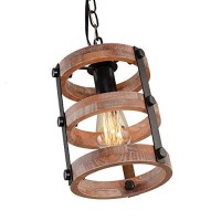 Giluta Circular Wood Pendant Light Farmhouse Kitchen Chandelier One-Light Rustic Industrial Edison Ceiling Light Hanging Light Fixtures For Dining Room Bedroom Bathroom (P0022)