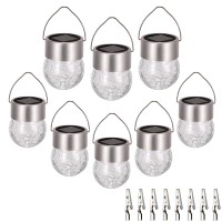 Sunwind Hanging Solar Ball Lights Outdoor - 8 Pack Cracked Glass Decorative Garden Lights Waterproof Solar Lanterns For Yard, Patio, Fence, Tree, Or Holiday Decoration(White)