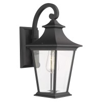 Emliviar Outdoor Wall Lantern, 1-Light Exterior Wall Mount Light With Clear Glass In Black Finish, 18