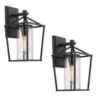 Emliviar Outdoor Porch Lights 2 Pack Wall Mount Light Fixtures, Black Finish With Clear Glass, 20065B1-2Pk