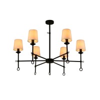 Angya 6-Shade Chandelier Light | Bamboo Lampshades And Matte Black Steel Supports | Fixed 19 Center Rod | Dining Room, Foyer, Entryway Dcor