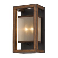 40W X 2 Rubber Wood Wall Sconce With Organza Shade Edison Bulbs Not Included