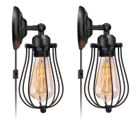 Licperron Wall Sconces Plug In, Plug In Wall Light Set Of 2, E26 Base Vintage Style Wall Sconces Set Of 2 For Headboard Bedroom Garage Porch Hall