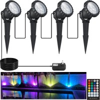 Covoart Spotlights Outdoor, 12W 800Lm Rgb Color Changing Landscape Lights 110V Plug In Led Spot Lights With Remote, Ip66 Waterproof Outdoor Lights For Tree Yard House, 46.5Ft Cord, Ul Listed, 4 Pack