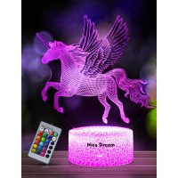 Nice Dream Unicorn Night Light For Kids, 3D Night Lamp, 16 Colors Changes With Remote Control, Room Decor, Gifts For Children Girls