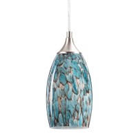 Coosa 1-Light Pendant Light, Handcrafted Art Glass Hanging Light With Brushed Nickel Finished Adjustable Cord For Kitchen Island (Blue)