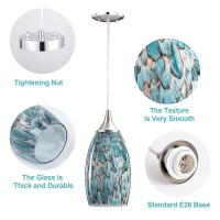 Coosa 1-Light Pendant Light, Handcrafted Art Glass Hanging Light With Brushed Nickel Finished Adjustable Cord For Kitchen Island (Blue)