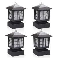 Kmc Kmc Lighting Ks101X4 Outdoor Solar Post Fence Paveway Pathway Square Lights 4 Pack With 4-Inch Fitter Base Outdoor Garden Post Pole Mount 4.88X4.88X7.48