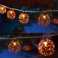 Zhongxin Outdoor Patio String Lights, 10 Mini Bulbs With Beaded Copper Wire Ball Style, Ul Listed Connectable Weather-Resistant Indoor/Outdoor Decor Light For Home Pergola Garden Party Backyard