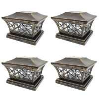 Iglow 4 Pack Vintage Bronze 6 X 6 Solar Post Light Smd Led Deck Cap Square Fence Outdoor Garden Landscape Pvc Vinyl Wood