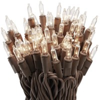 612 Vermont 50 Clear Mini Christmas String Lights On Brown Wire Cord, Ul Approved For Indoor/Outdoor Use, 9 Foot Of Lighted Length, 11 Foot Of Total Length