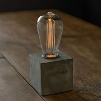 Litezall Led Lamp Inspired Edison Bulb Concrete Table Accent Battery Powered Lamp - Rustic Table Lamp - Desk And Bedside Lamp Fancy, Vintage Light Bulbs With 6 Hour Timer