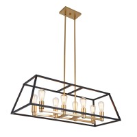 Artika Carter Modern Mid-Century Chandelier, Geometric Pendant Light Black And Gold (Age Brass Finish) Farmhouse Inspired Design - Ideal For Dining Room, Kitchen Light