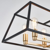 Artika Carter Modern Mid-Century Chandelier, Geometric Pendant Light Black And Gold (Age Brass Finish) Farmhouse Inspired Design - Ideal For Dining Room, Kitchen Light