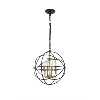 Wallace 4 Light Matte Black And Brass Pendant