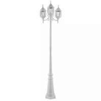 Noma Aluminum Triple Head Outdoor Street Light Lamp Post Lantern With Clear Glass Panels For Patio, Garden, And Backyard, White