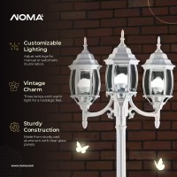 Noma Aluminum Triple Head Outdoor Street Light Lamp Post Lantern With Clear Glass Panels For Patio, Garden, And Backyard, White