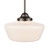 Light Society Ls-C251-Bz-Wh Portola Schoolhouse Pendant Bronze With White Opal Glass Shade, Classic Vintage Modern Lighting Fixture