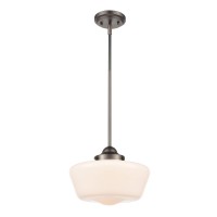 Light Society Ls-C251-Bz-Wh Portola Schoolhouse Pendant Bronze With White Opal Glass Shade, Classic Vintage Modern Lighting Fixture