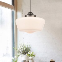 Light Society Ls-C251-Bz-Wh Portola Schoolhouse Pendant Bronze With White Opal Glass Shade, Classic Vintage Modern Lighting Fixture