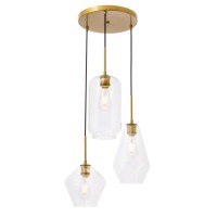 Gene 3 Light Brass And Clear Glass Pendant