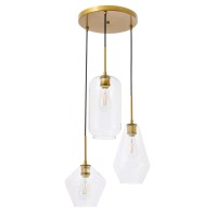 Gene 3 Light Brass And Clear Glass Pendant