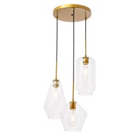 Gene 3 Light Brass And Clear Glass Pendant