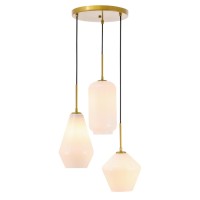 Gene 3 Light Brass And Frosted White Glass Pendant