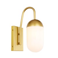 Kace 1 Light Brass And Frosted White Glass Wall Sconce