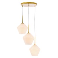 Gene 3 Light Brass And Frosted White Glass Pendant