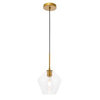 Gene 1 Light Brass And Clear Glass Pendant