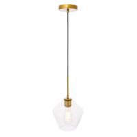 Gene 1 Light Brass And Clear Glass Pendant