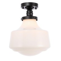 Lyle 1 Light Black And Frosted White Glass Flush Mount