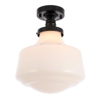 Lyle 1 Light Black And Frosted White Glass Flush Mount