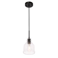 Pierce 1 Light Black And Clear Seeded Glass Pendant