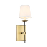 Eclipse 1 Light Brass And Black And White Shade Wall Sconce