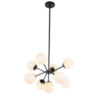 Jupiter 9 Light Black And Frosted White Glass Pendant