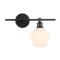 Gene 1 Light Black And Frosted White Glass Right Wall Sconce