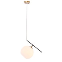 Ryland 1 Light Black And Brass And Frosted White Glass Pendant