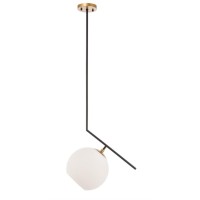 Ryland 1 Light Black And Brass And Frosted White Glass Pendant