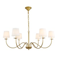 Eclipse 6 Light Brass And White Shade Chandelier