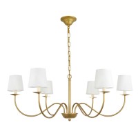 Eclipse 6 Light Brass And White Shade Chandelier