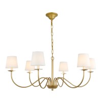 Eclipse 6 Light Brass And White Shade Chandelier