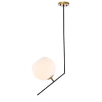 Ryland 1 Light Black And Brass And Frosted White Glass Pendant