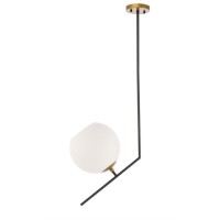 Ryland 1 Light Black And Brass And Frosted White Glass Pendant