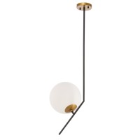 Ryland 1 Light Black And Brass And Frosted White Glass Pendant