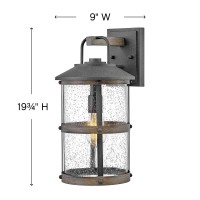 Hinkley Lakehouse Medium Wall Mount Lantern - Estate Series, 1-Light, Coastal, Aluminum, Clear Seedy Glass - Aged Zinc With Driftwood Gray Accents