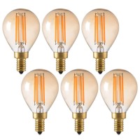 Panlavie E12 Candelabra Led Bulbs Dimmable, 40W Equivalent Vintage Led Chandelier Light Bulbs, 4W Amber Glass 2200K Flame Tip Filament Candle Bulb, Pack Of 6