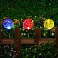 Solpex Solar Lights Garden, 3 Pack Solar Lights Outdoor, Christmas Multi-Color Changing Garden Spheres Large Outdoor Waterproof, Cracked Glass Ball Led Lights For Solar Garden Decorations